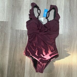 Cupshe Deep Red Ruffle Swimsuit